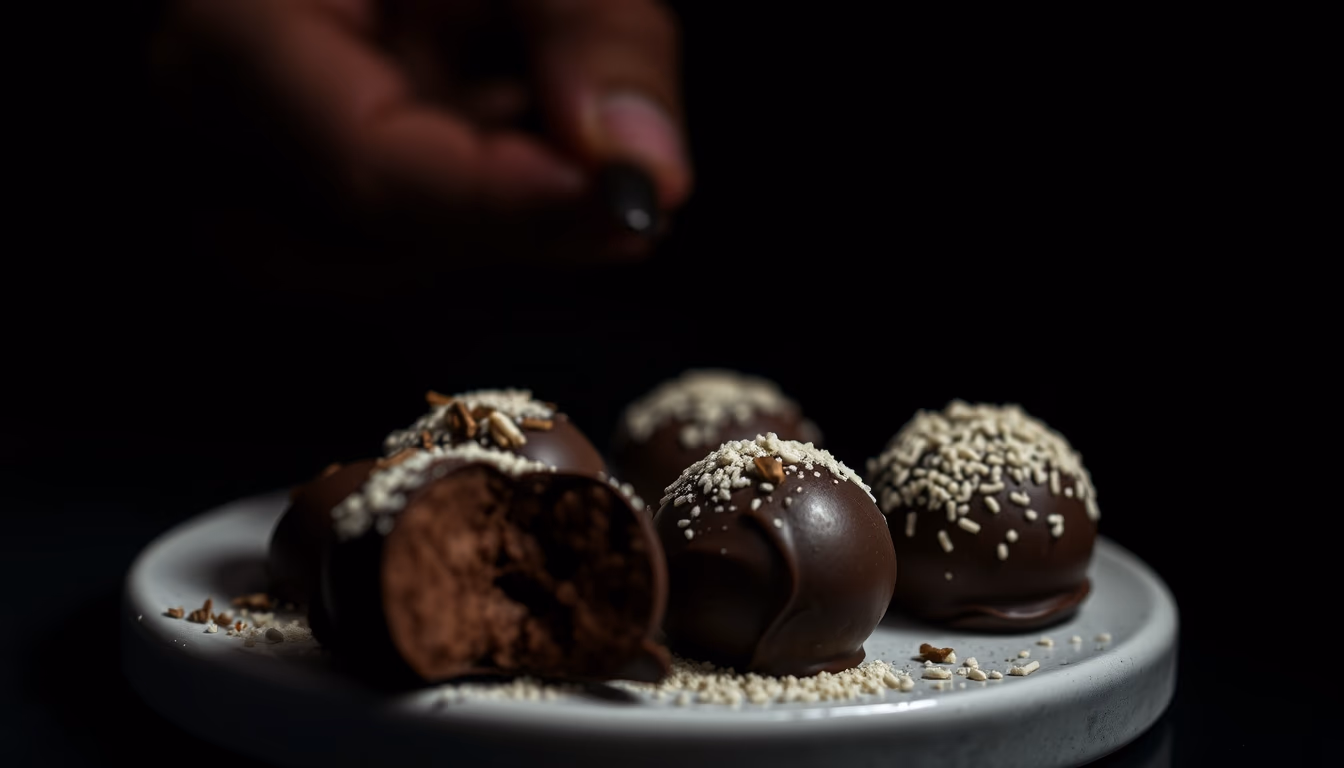 chocolate truffles dark in editorial style