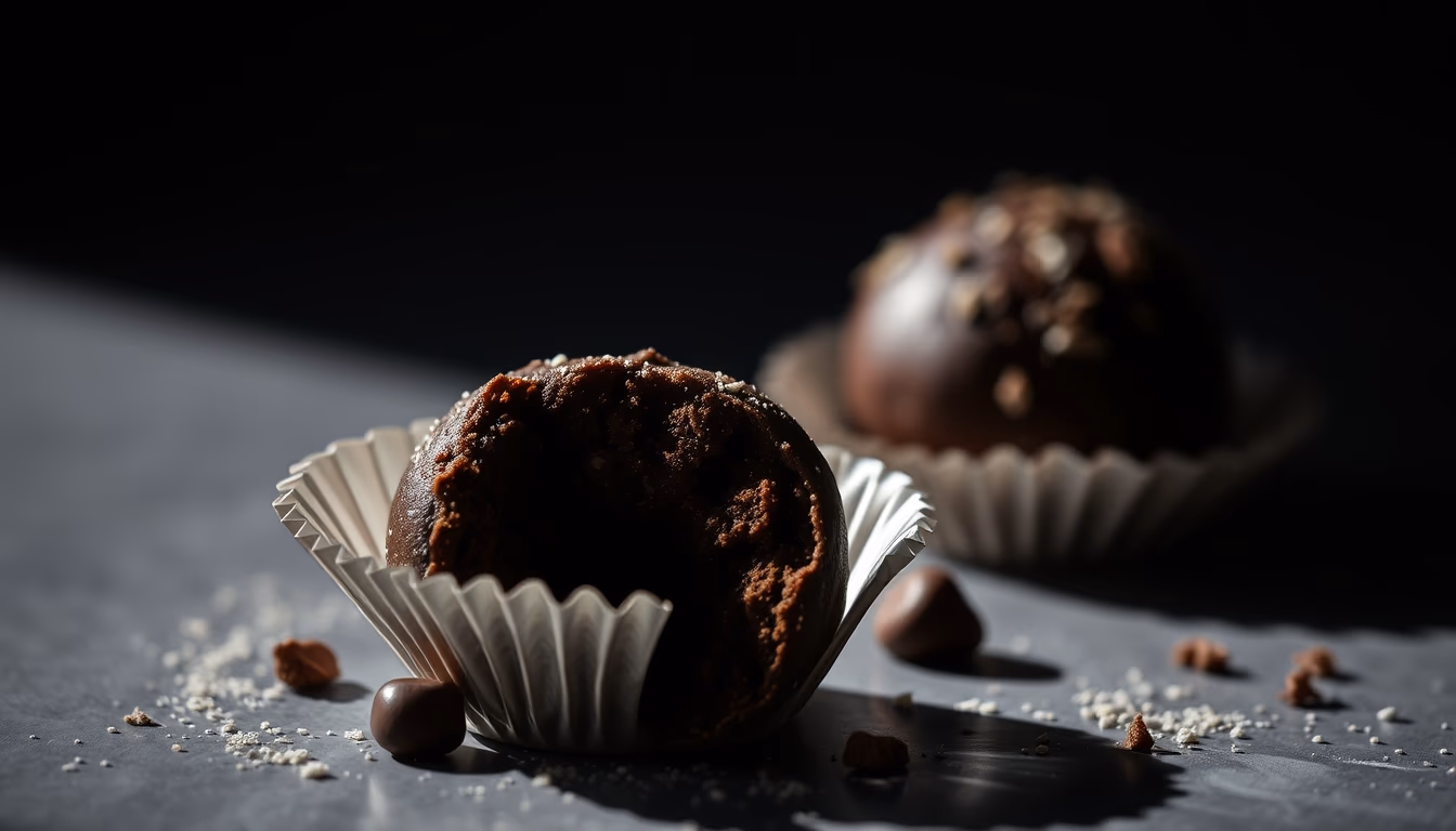 chocolate truffles dark in editorial style