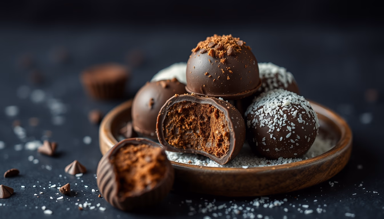 chocolate truffles dark in editorial style