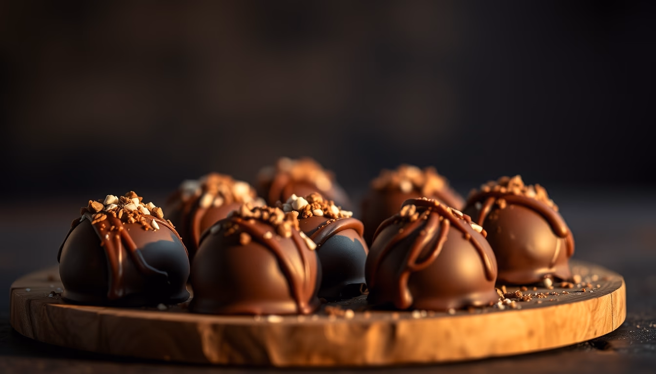 chocolate truffles dark in editorial style