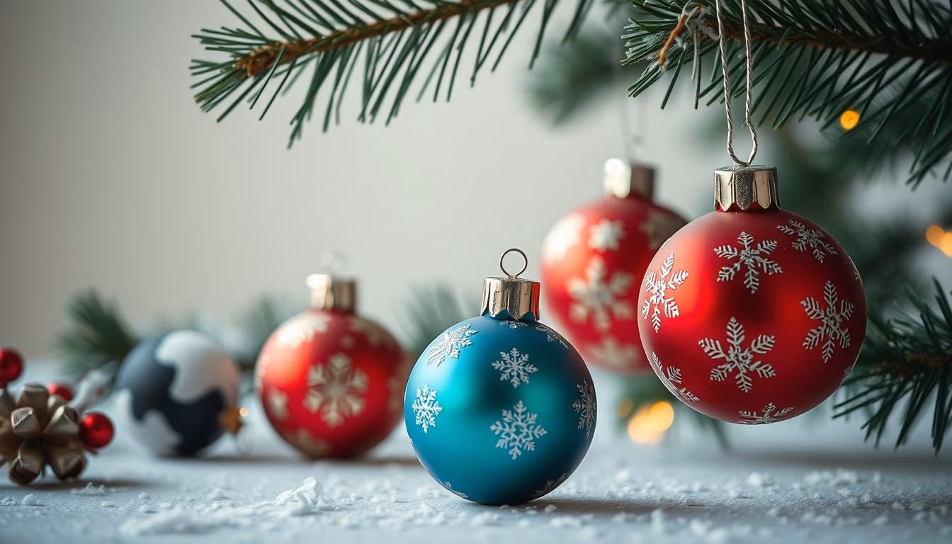 christmas tree ornaments in editorial style