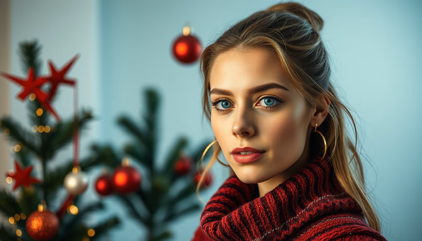 christmas tree ornaments in editorial style