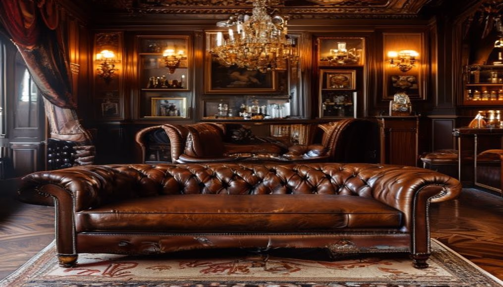cigar lounge club leather chesterfield in luxury editorial photography