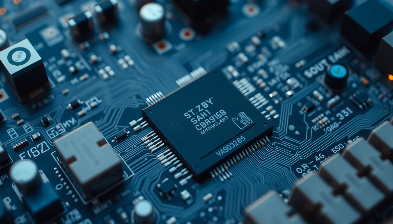 circuit board macro photography in editorial style