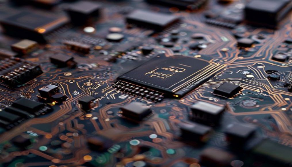 circuit board macro photography in editorial style