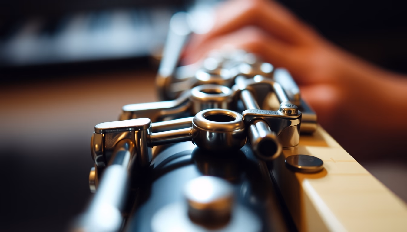 clarinet keys closeup in editorial style