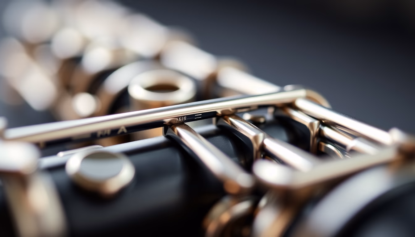 clarinet keys closeup in editorial style