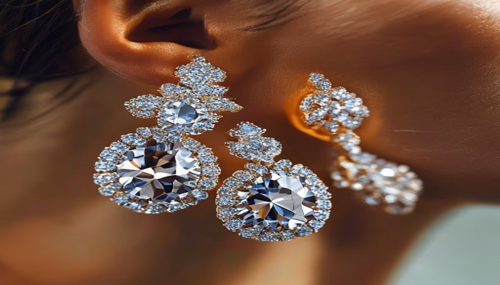 climber earrings diamond in luxury editorial photography
