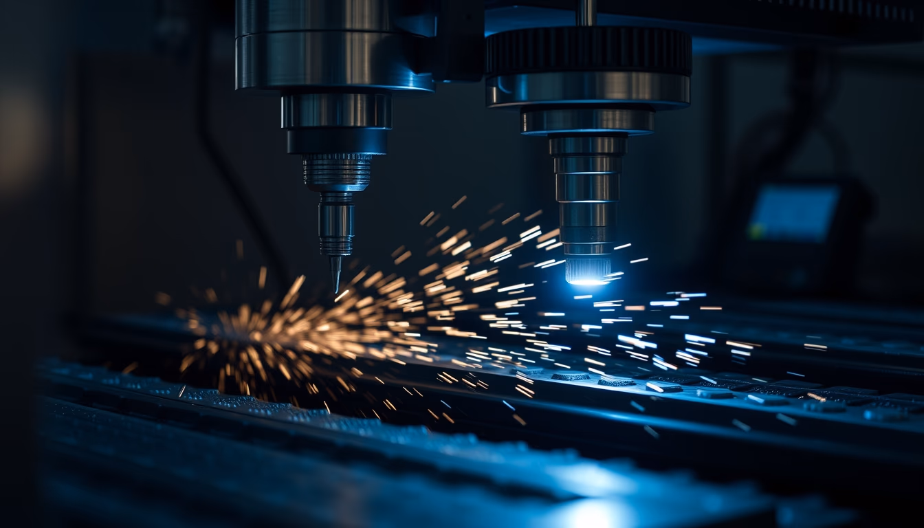 cnc machine cutting in editorial style