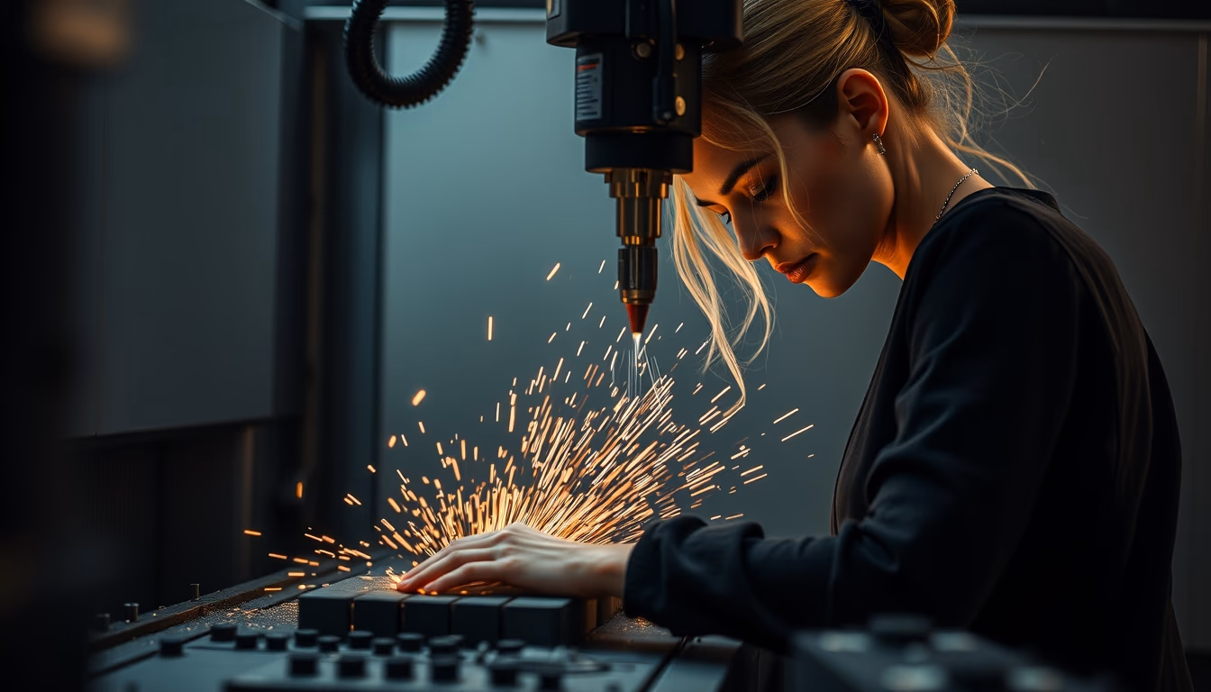 cnc machine cutting in editorial style