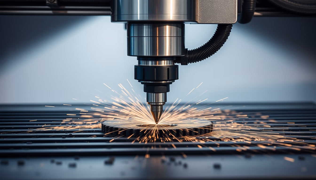 cnc machine cutting in editorial style