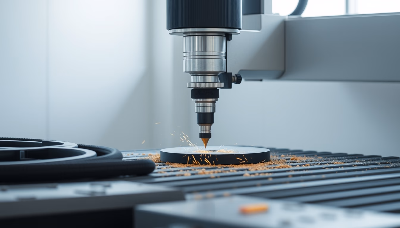 cnc machine cutting in editorial style