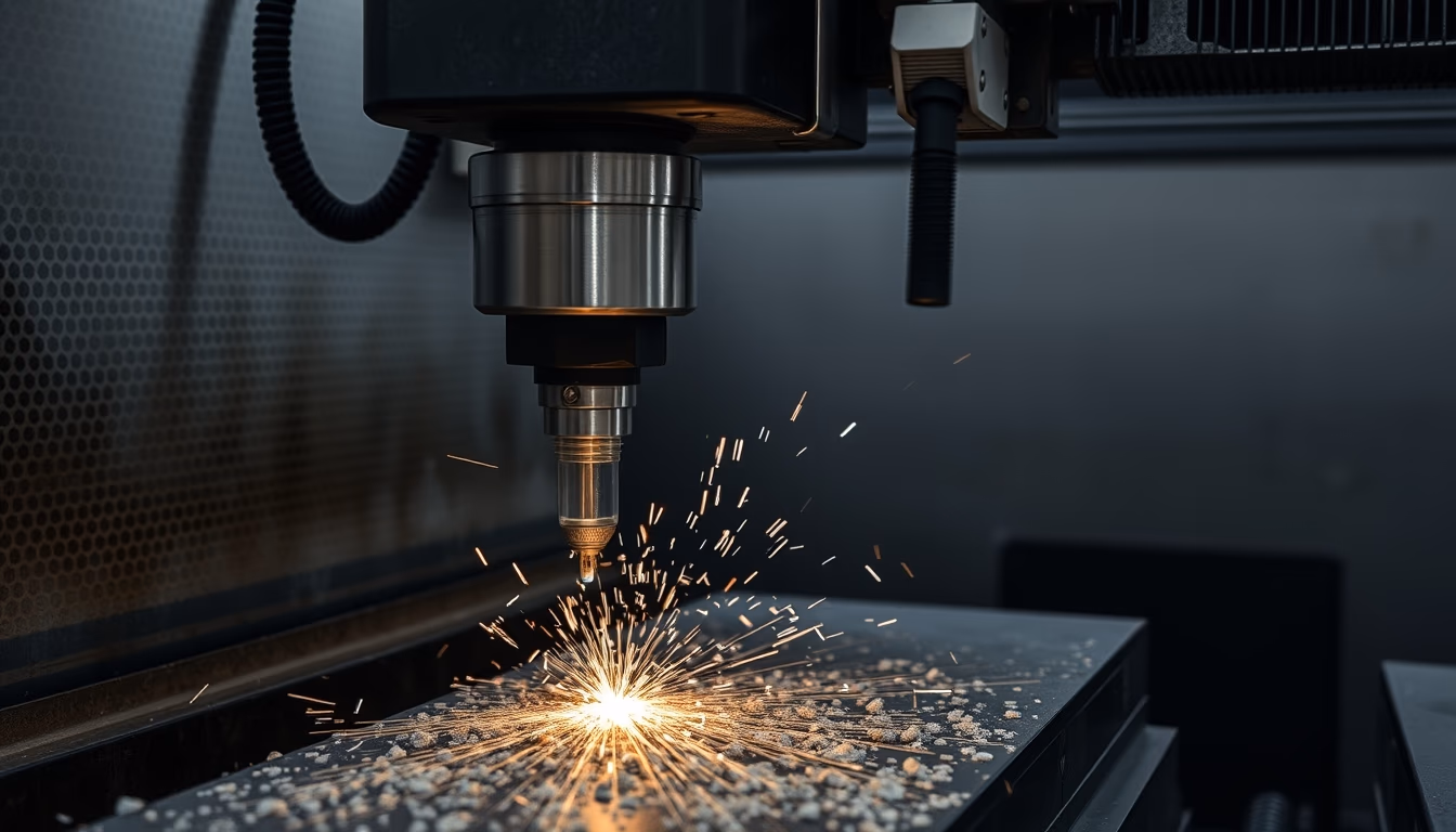 cnc machine cutting in editorial style