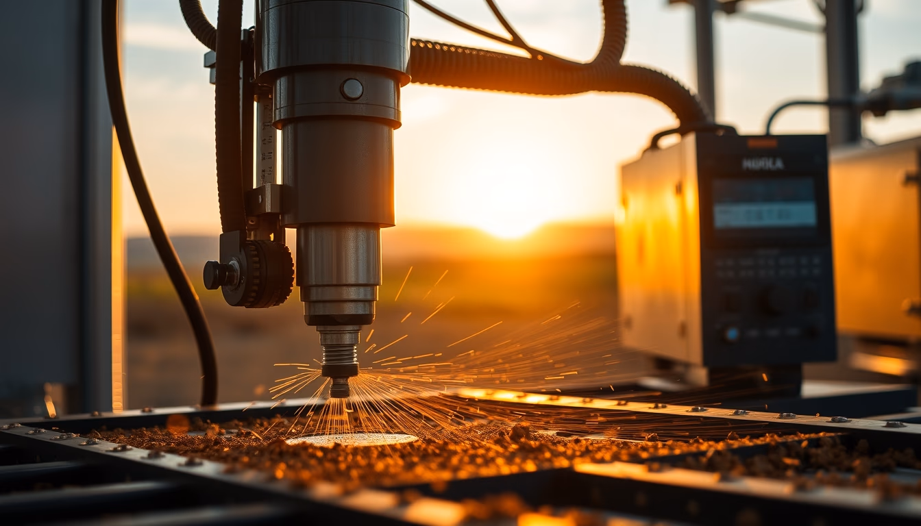 cnc machine cutting in editorial style
