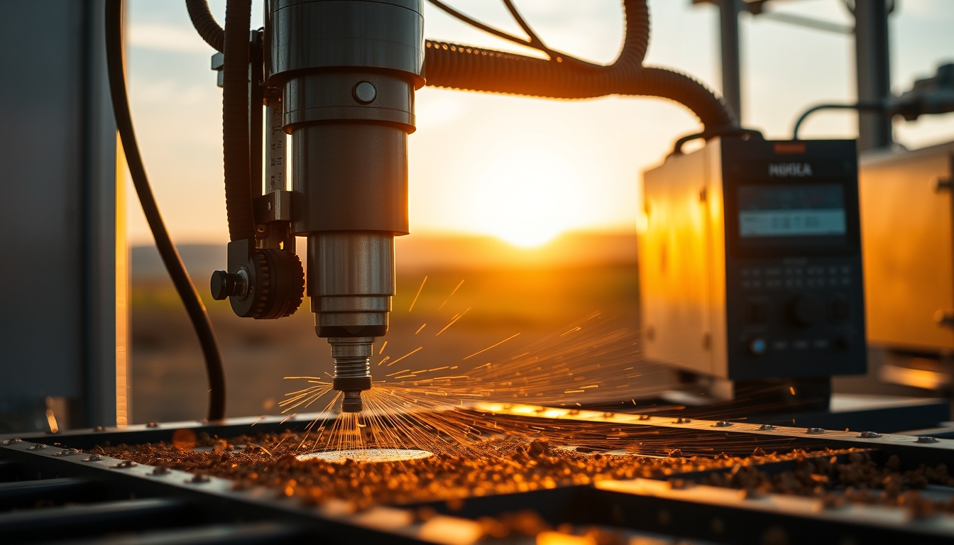 cnc machine cutting in editorial style