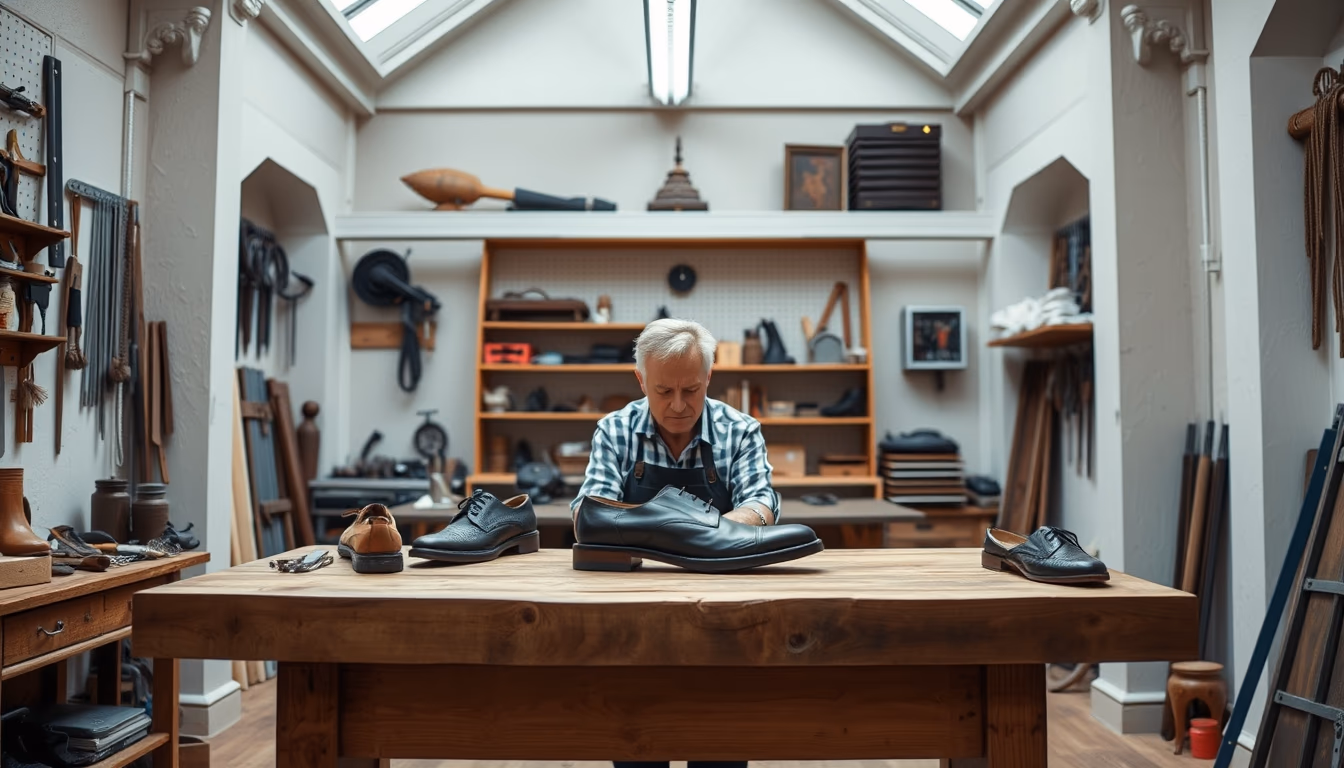 cobbler workbench in editorial style