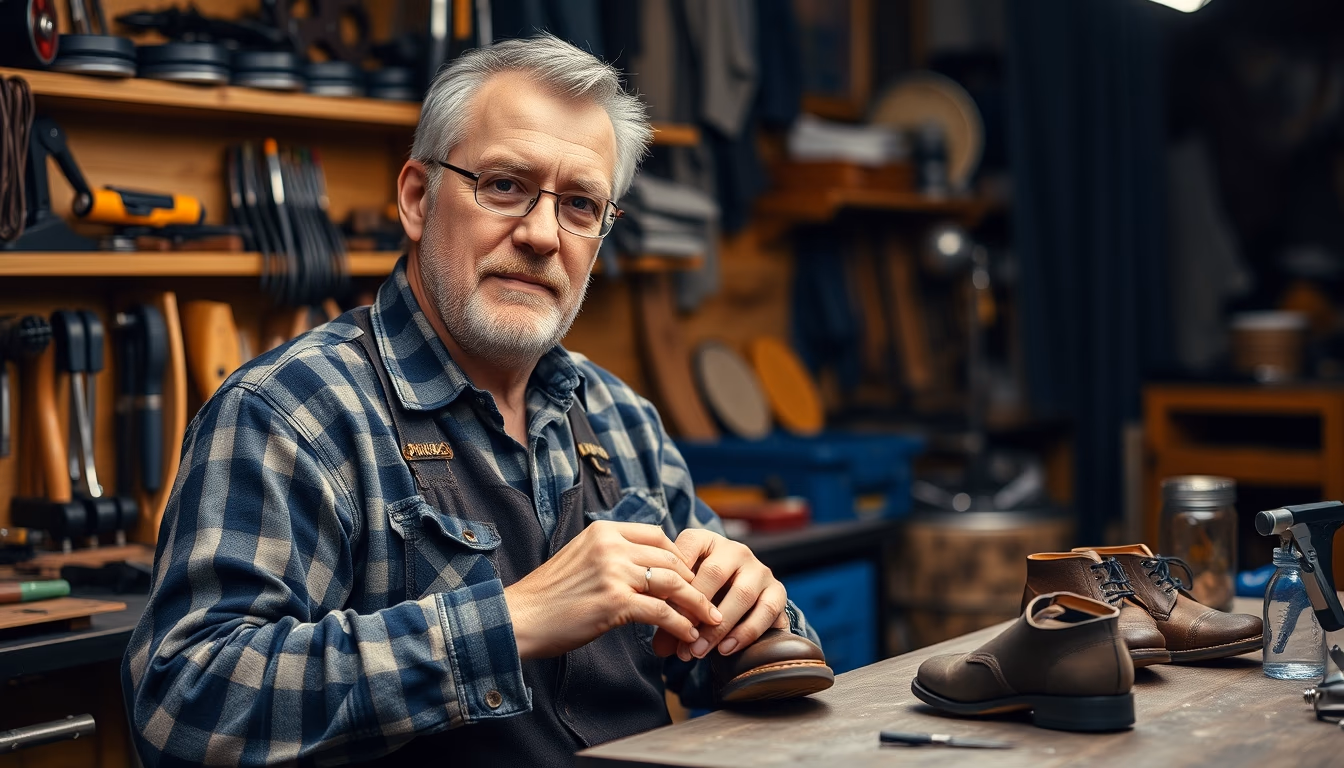 cobbler workbench in editorial style