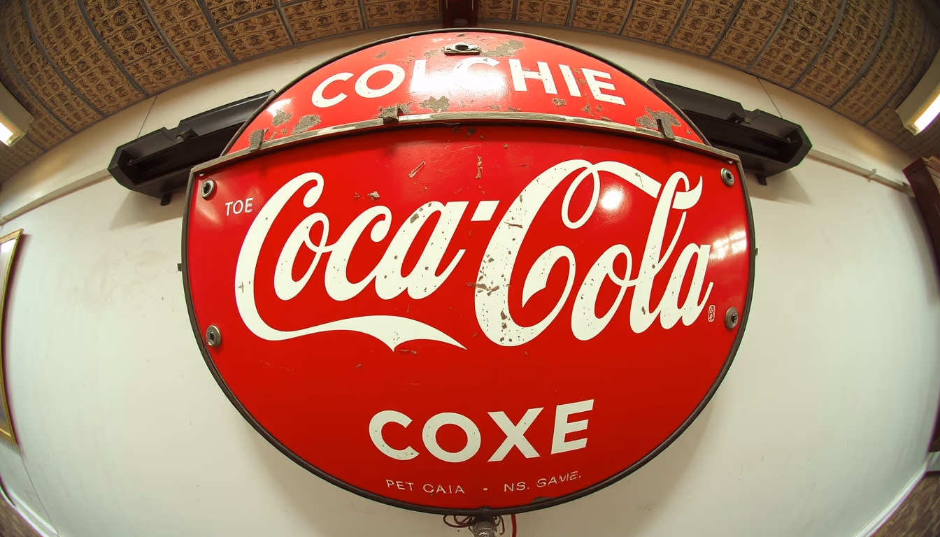 coca cola sign antique in editorial style