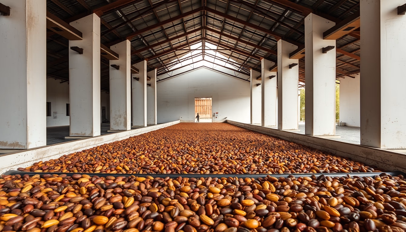 cocoa beans drying in editorial style