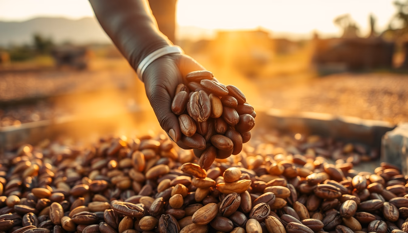 cocoa beans drying in editorial style