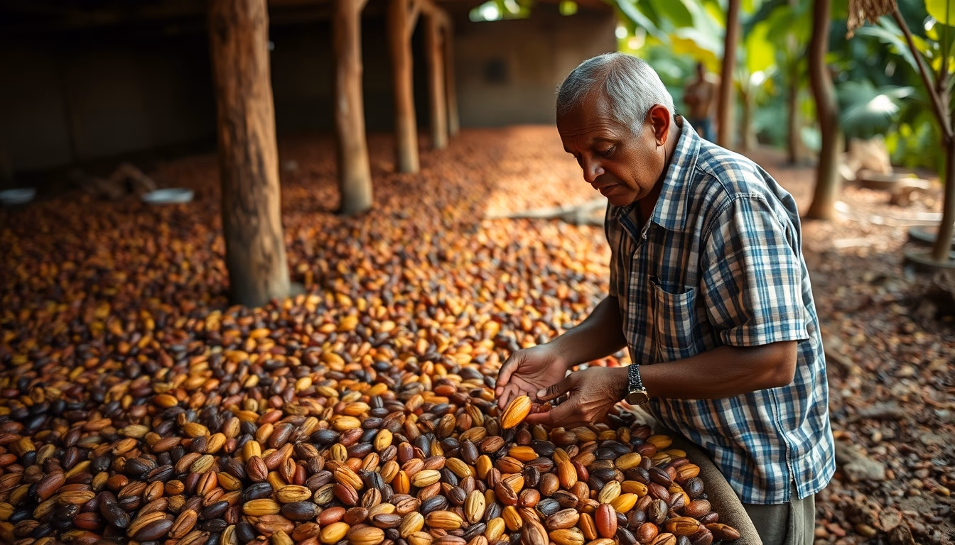 cocoa beans drying in editorial style