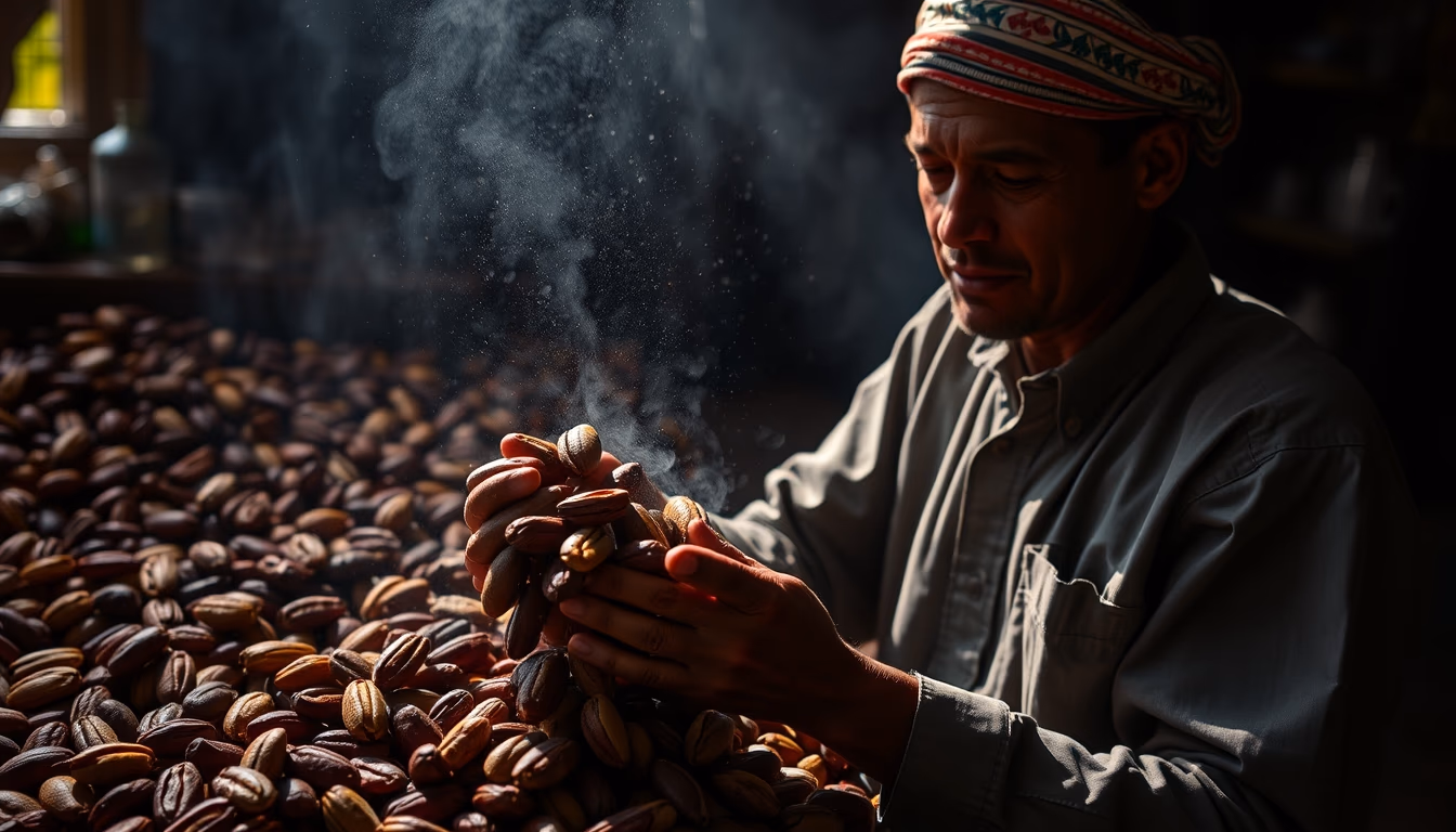 cocoa beans drying in editorial style