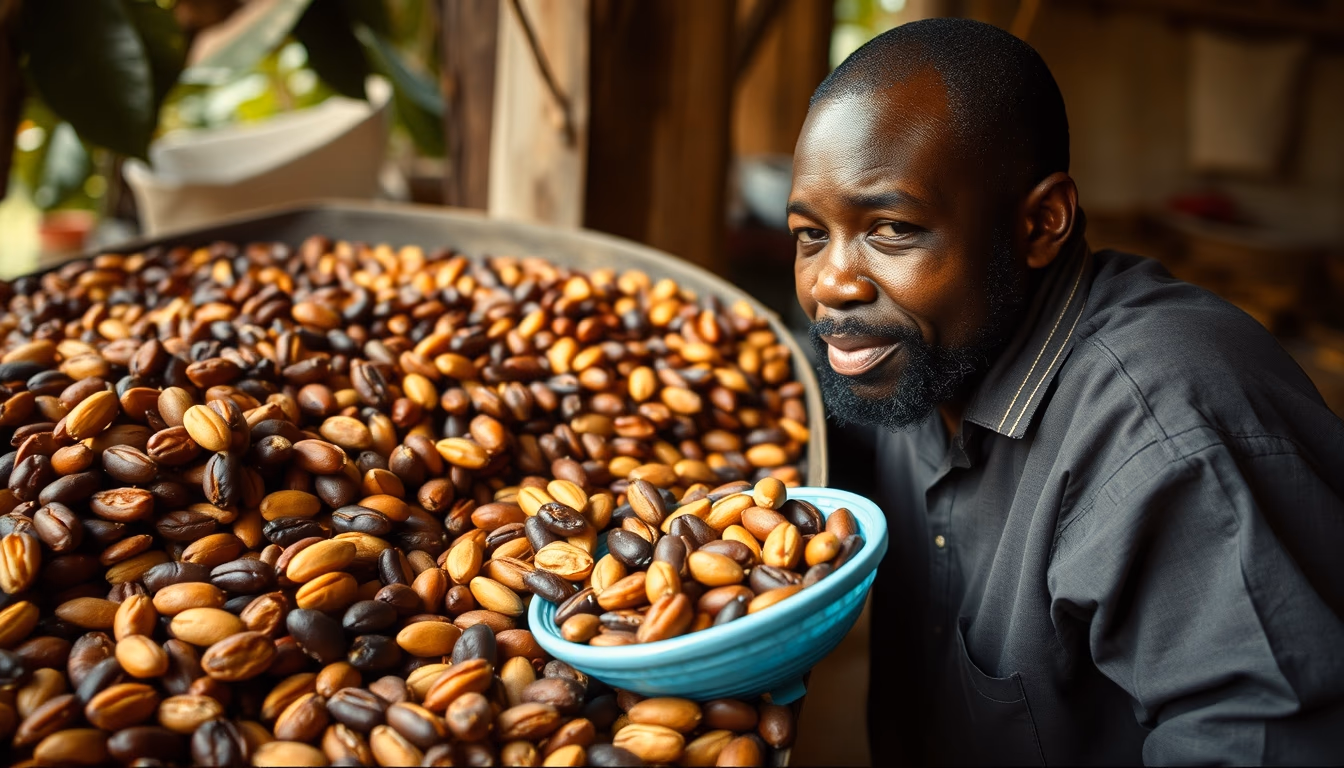 cocoa beans drying in editorial style