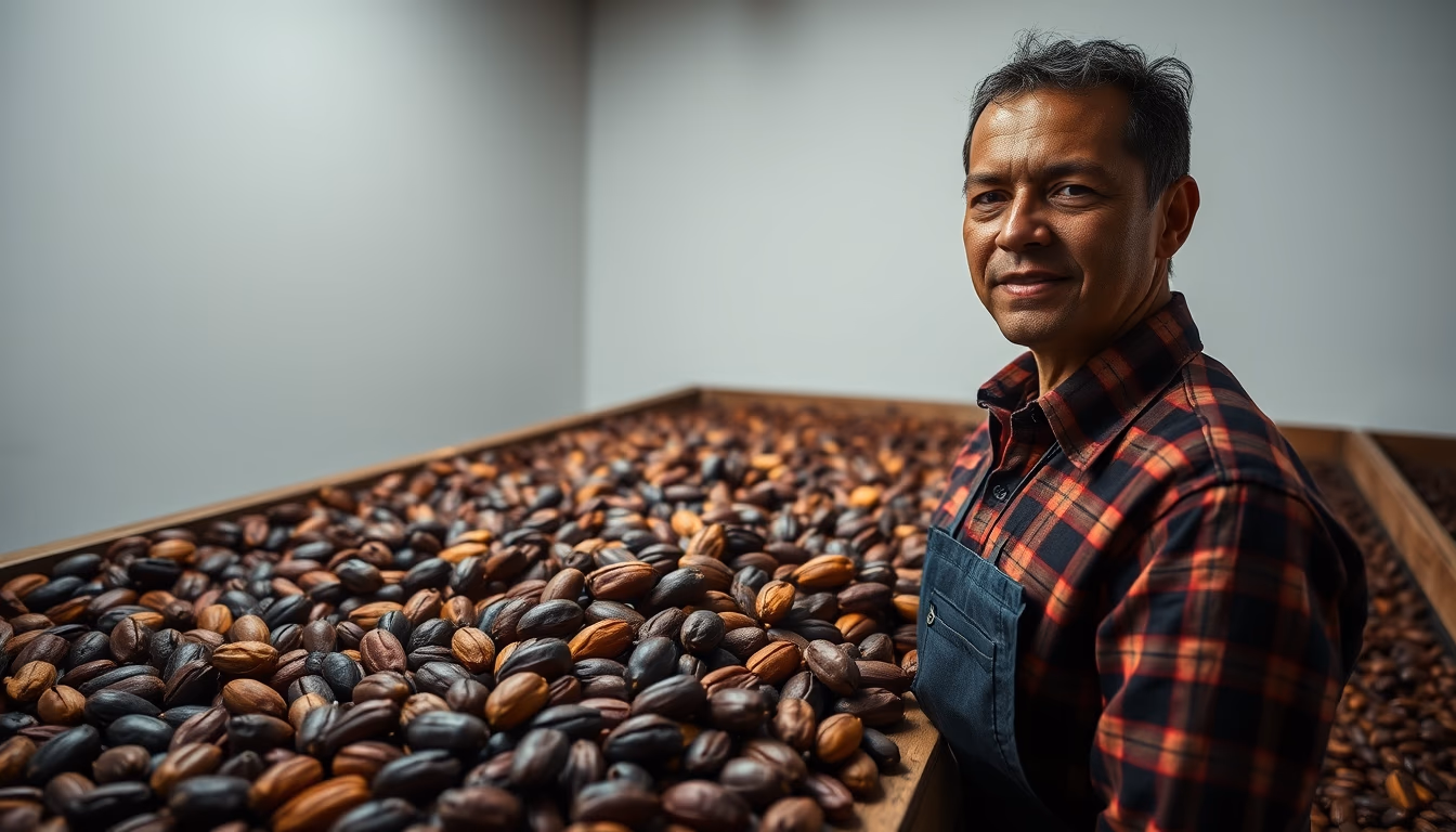 cocoa beans drying in editorial style
