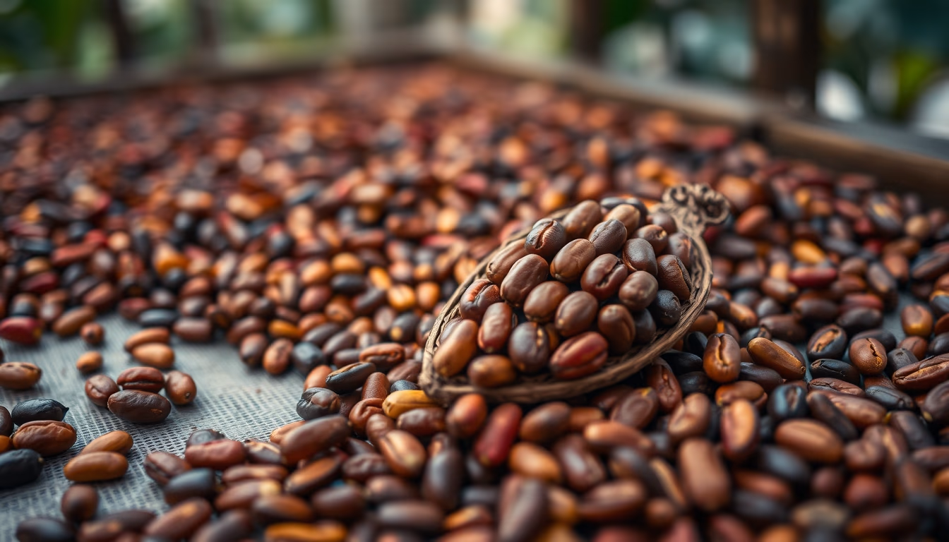 cocoa beans drying in editorial style