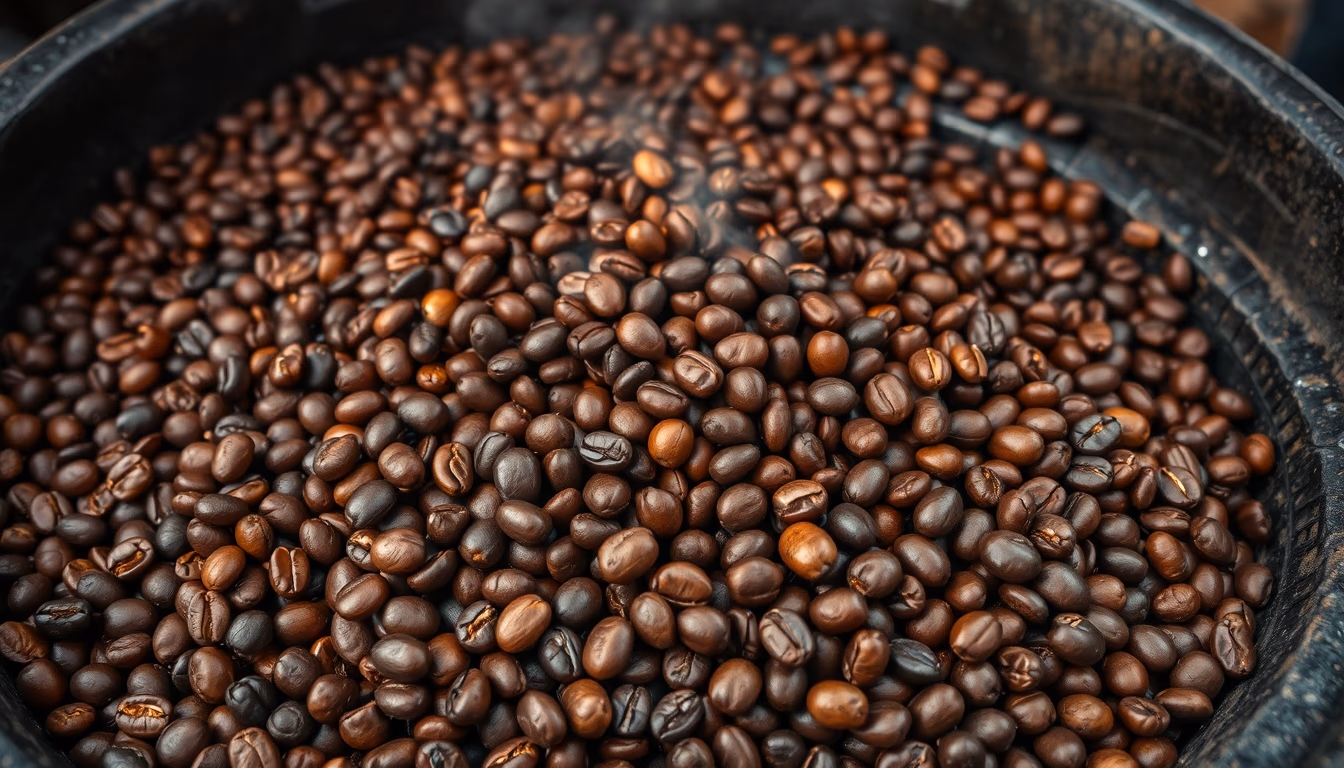 coffee beans roasting in editorial style