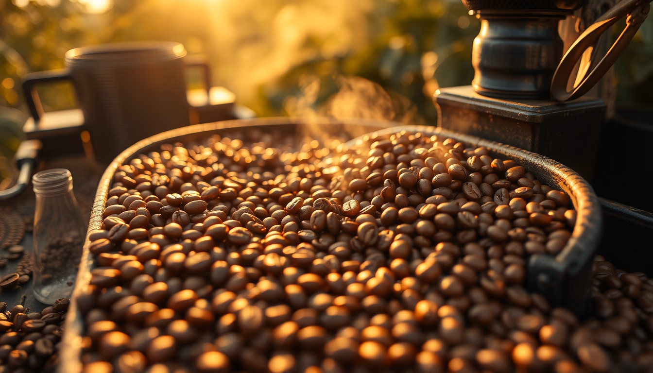 coffee beans roasting in editorial style