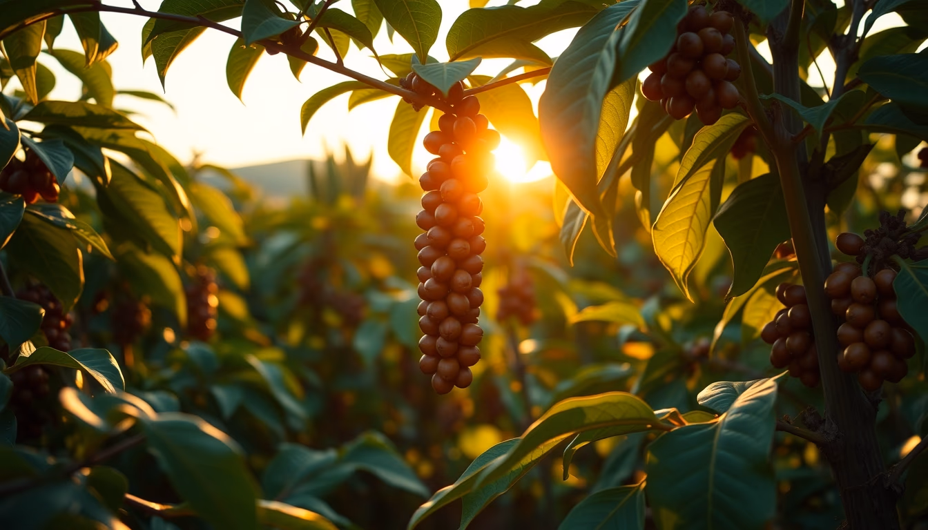 coffee farm beans plant in editorial style