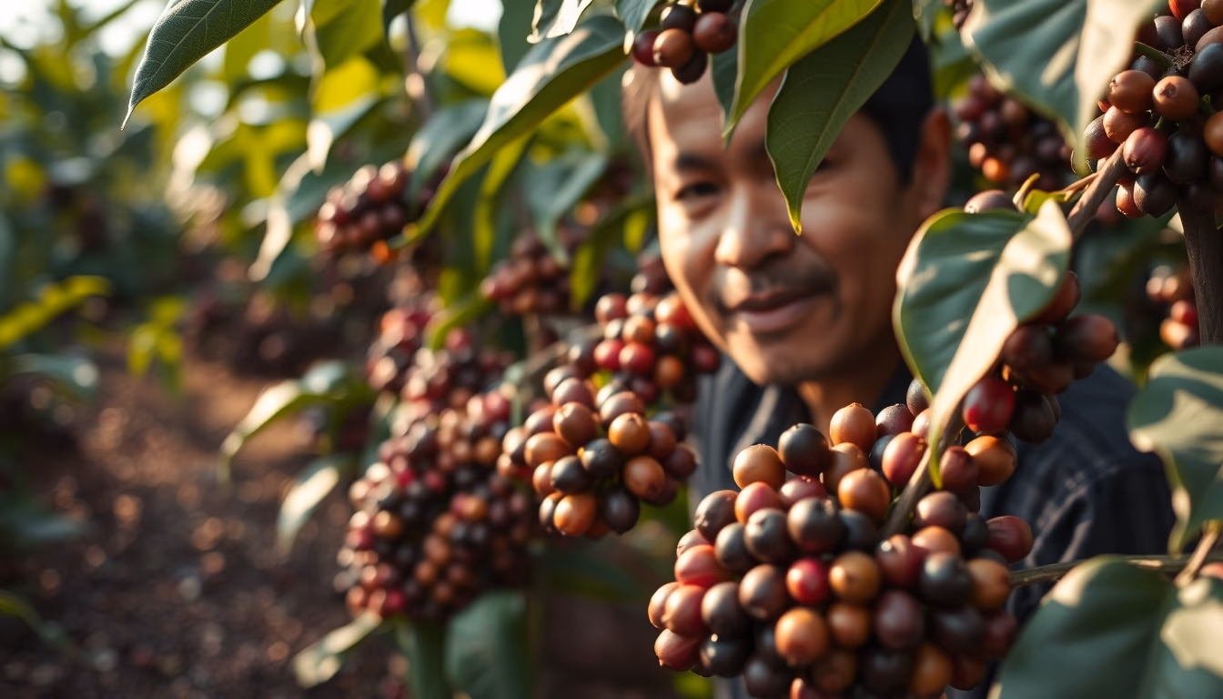 coffee farm beans plant in editorial style