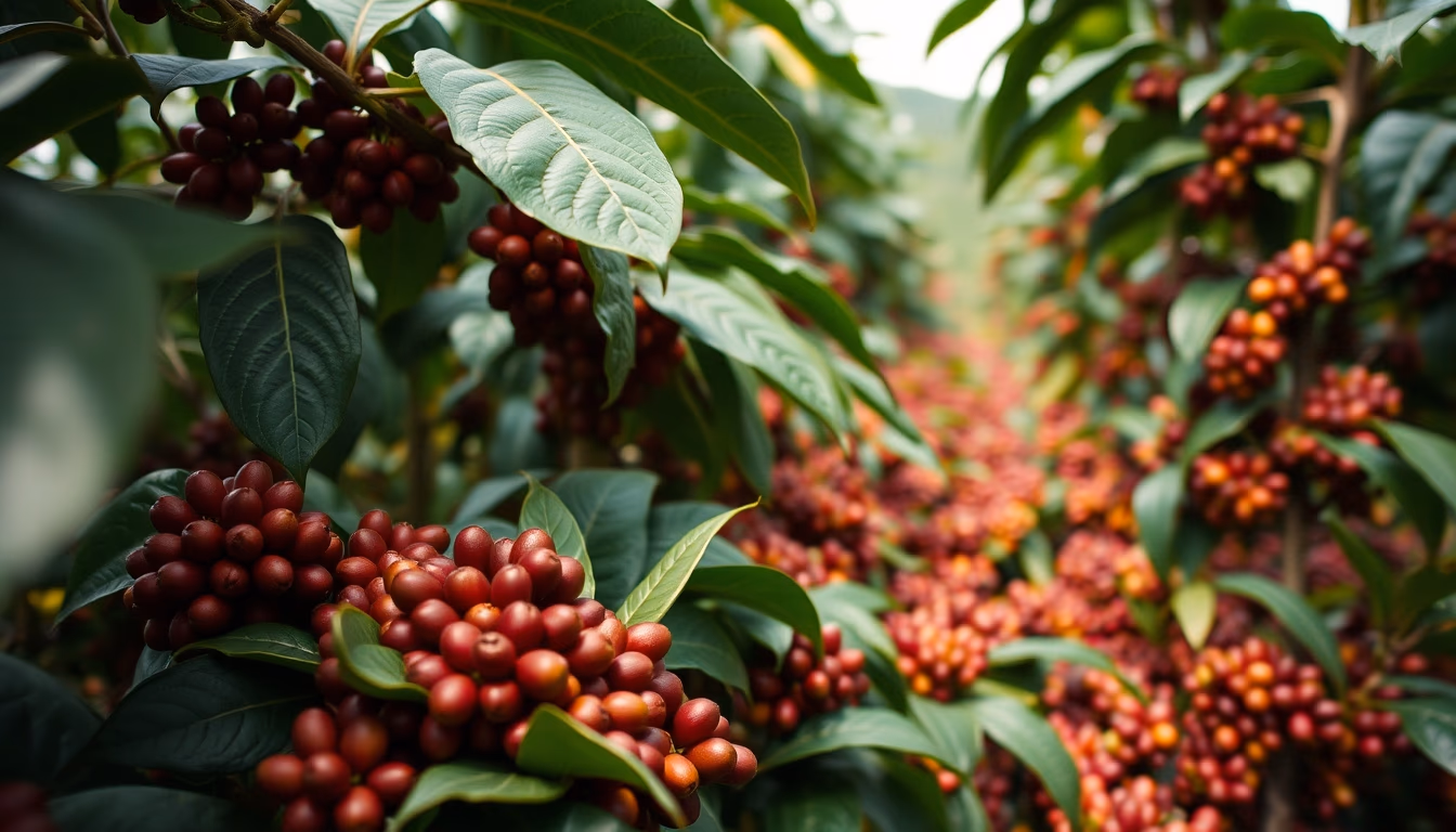 coffee farm beans plant in editorial style