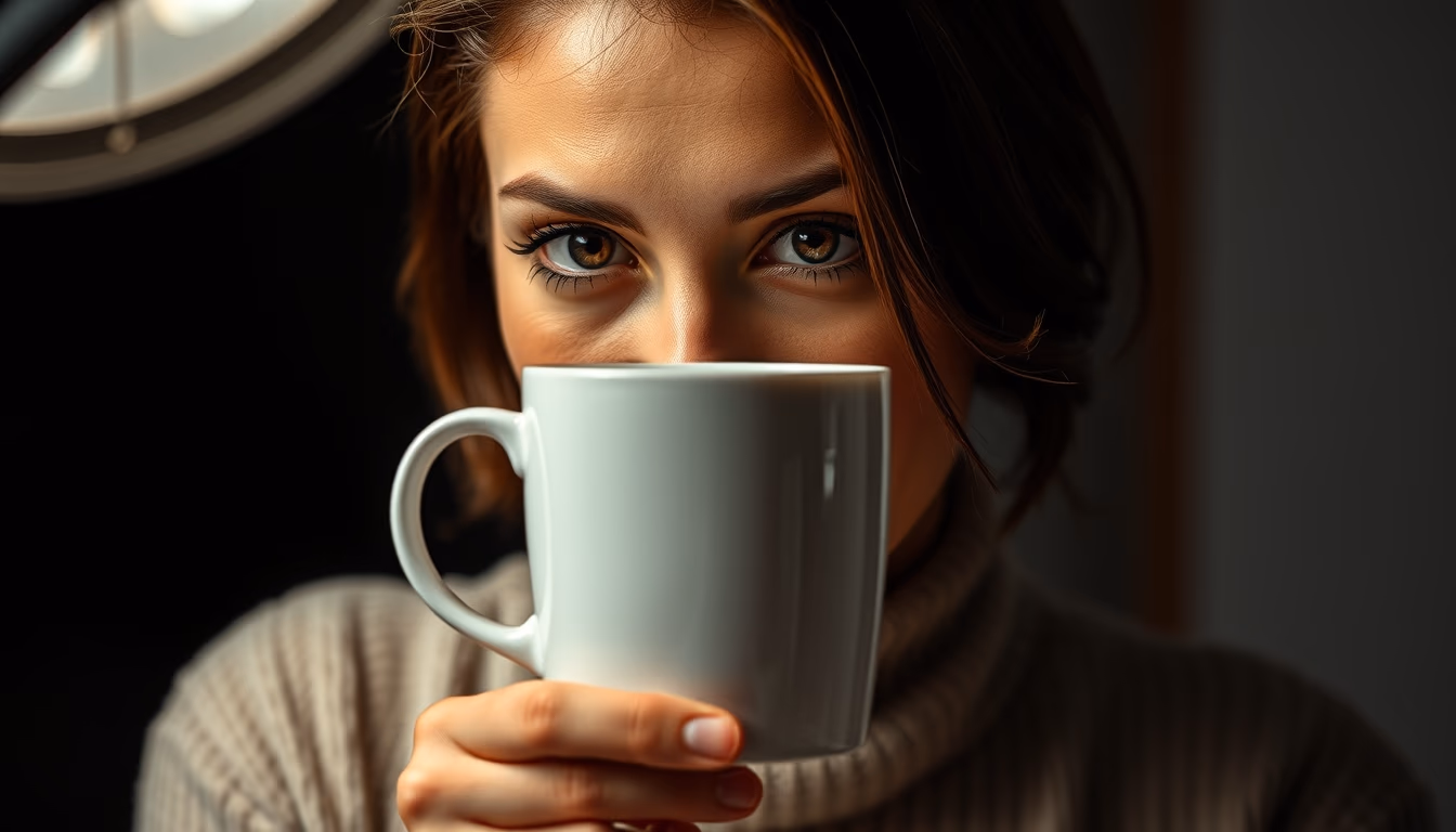 coffee mug deep work in editorial style