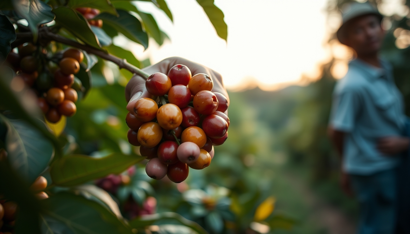 Coffee plantation worker picking ripe coffee cherries by hand em estilo editorial
