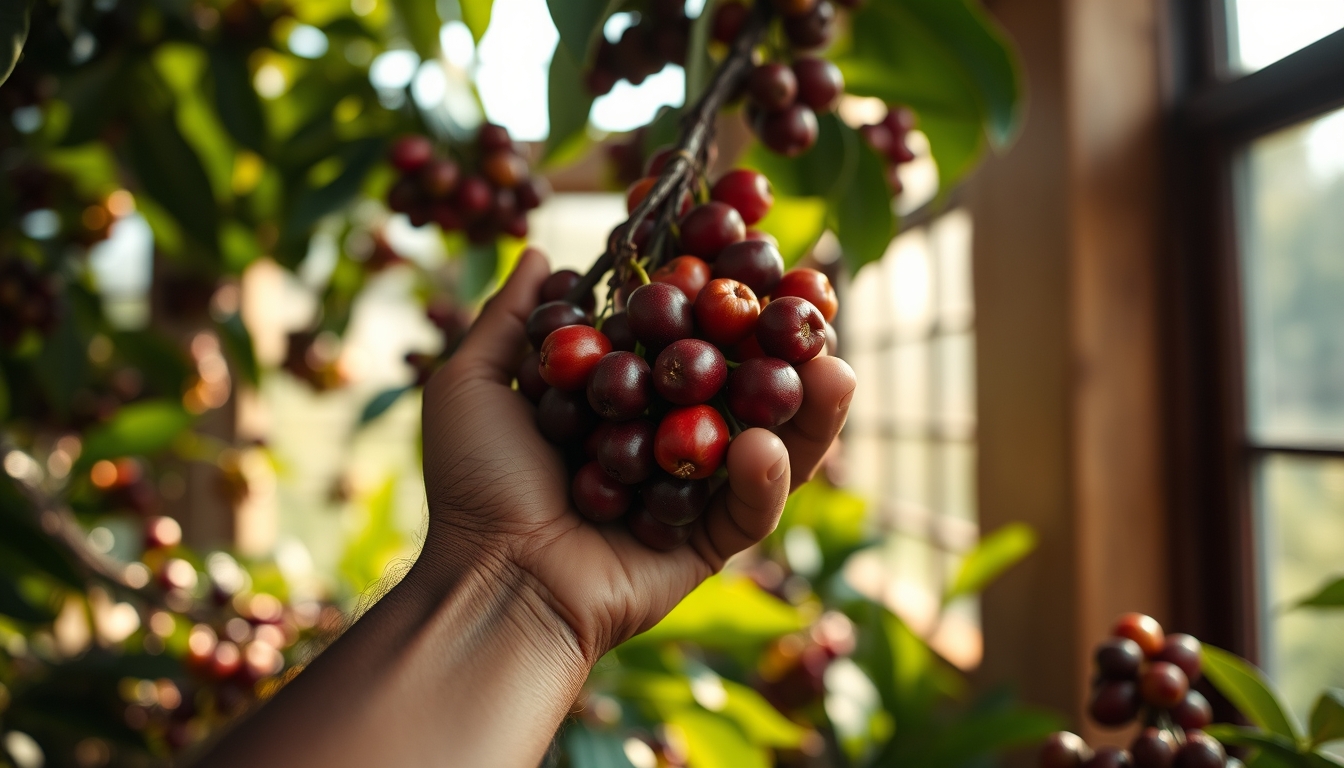 Coffee plantation worker picking ripe coffee cherries by hand em estilo editorial