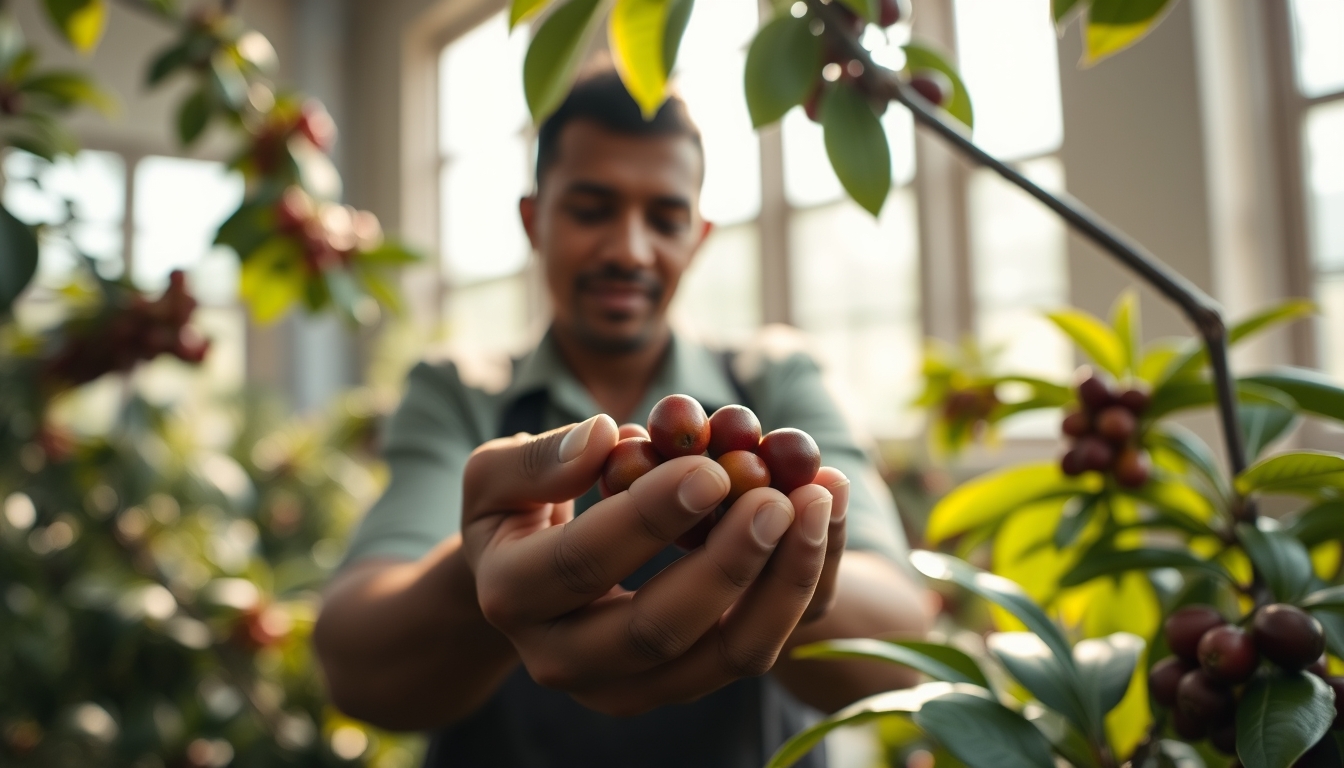 Coffee plantation worker picking ripe coffee cherries by hand em estilo editorial