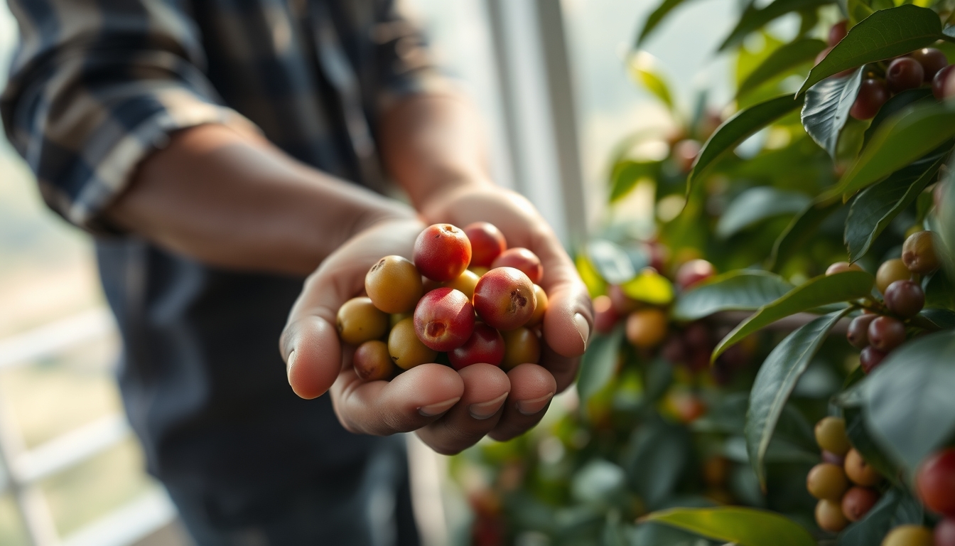 Coffee plantation worker picking ripe coffee cherries by hand em estilo editorial