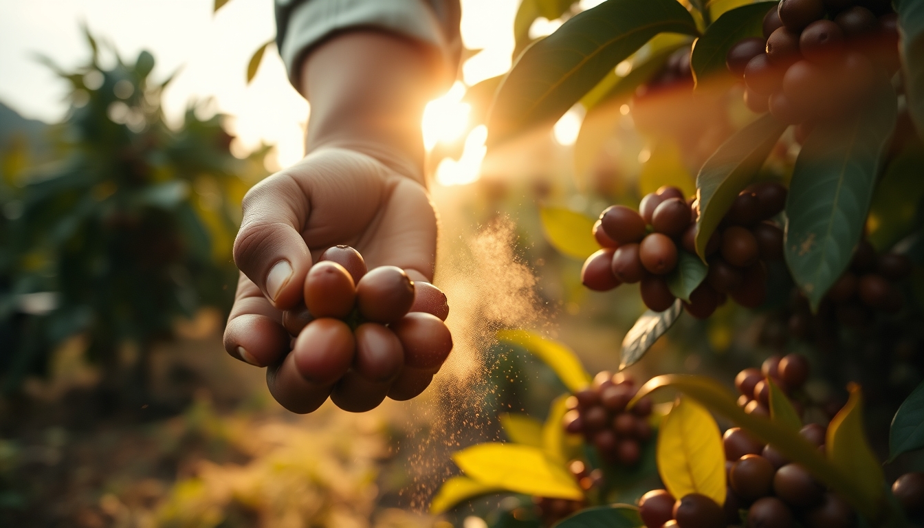 Coffee plantation worker picking ripe coffee cherries by hand em estilo editorial