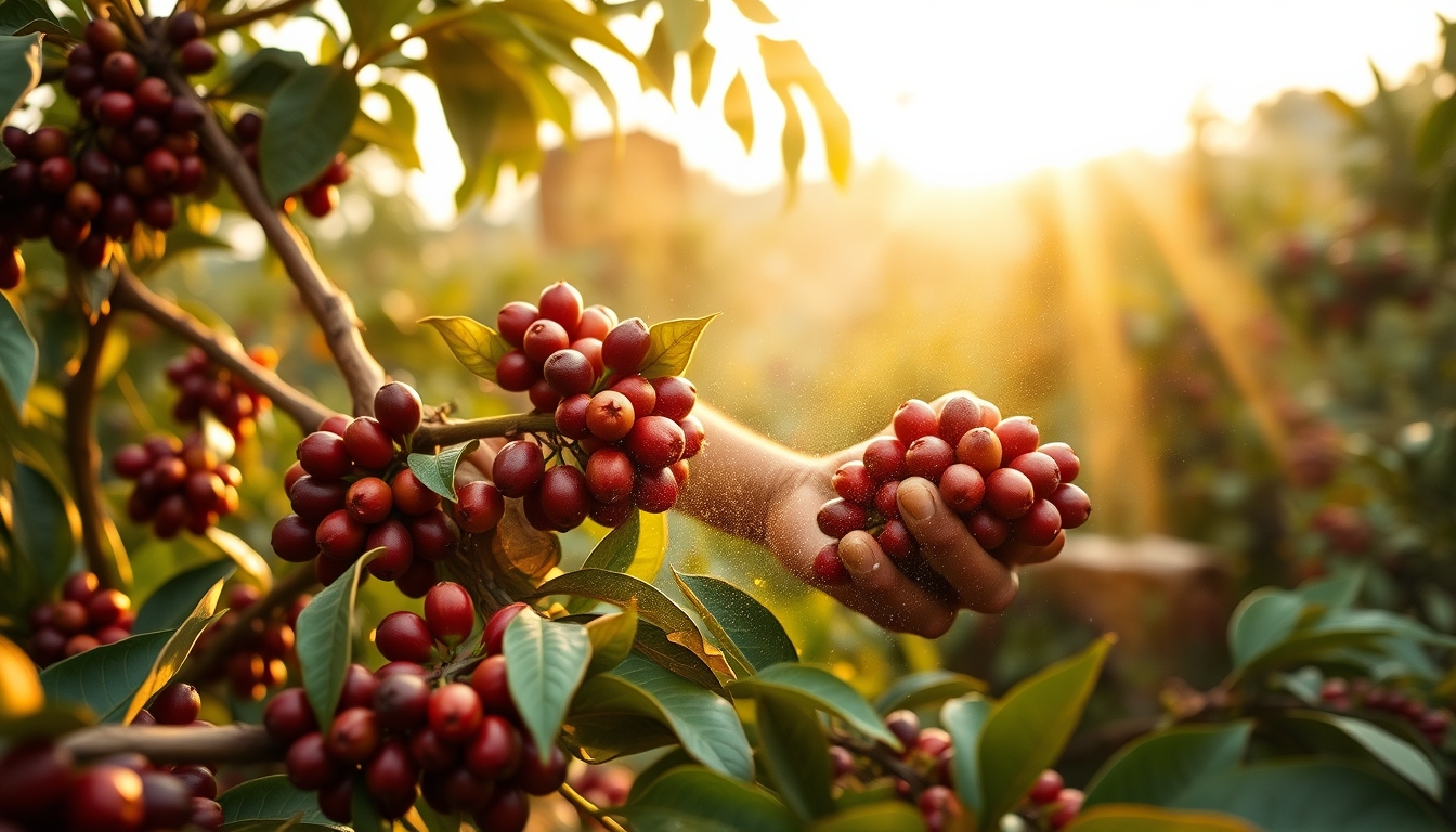 Coffee plantation worker picking ripe coffee cherries by hand em estilo editorial