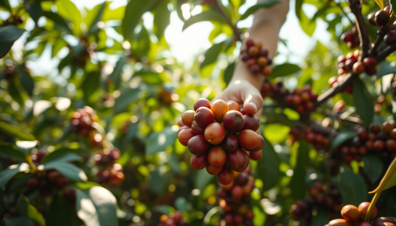 Coffee plantation worker picking ripe coffee cherries by hand em estilo editorial