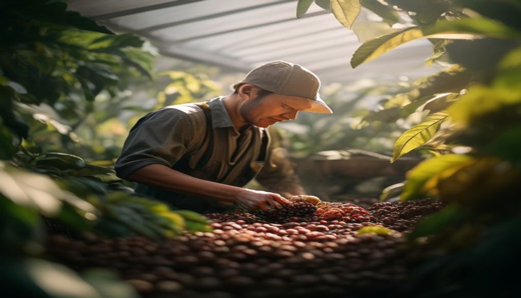 Coffee plantation worker picking ripe coffee cherries by hand em estilo editorial