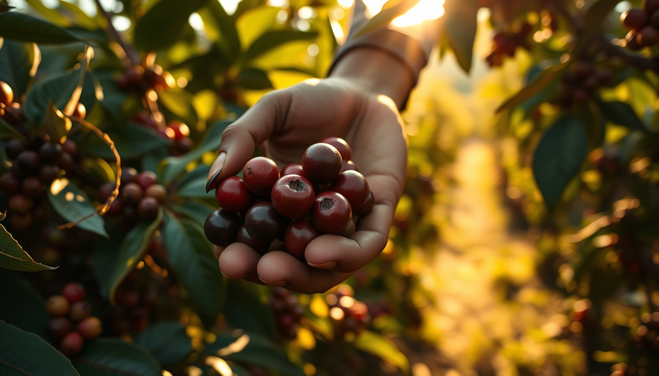 Coffee plantation worker picking ripe coffee cherries by hand em estilo editorial