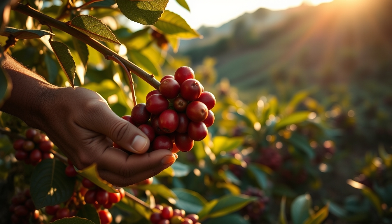 Coffee plantation worker picking ripe coffee cherries by hand em estilo editorial