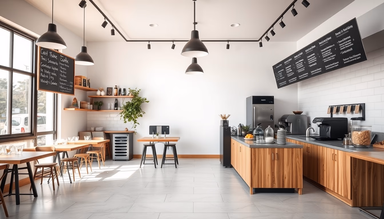 coffee shop empty morning in editorial style