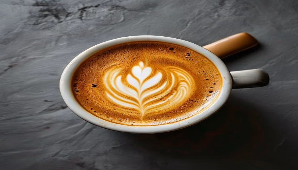 coffee with latte art top down in editorial style