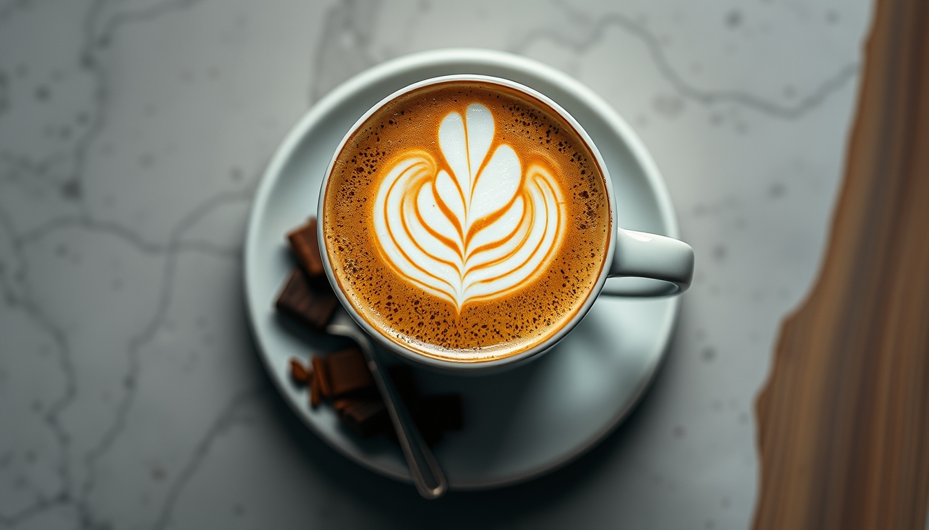 coffee with latte art top down in editorial style