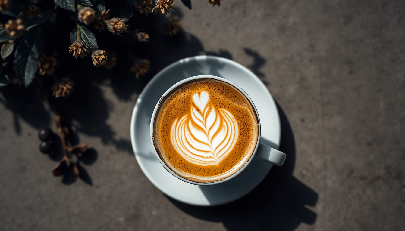 coffee with latte art top down in editorial style