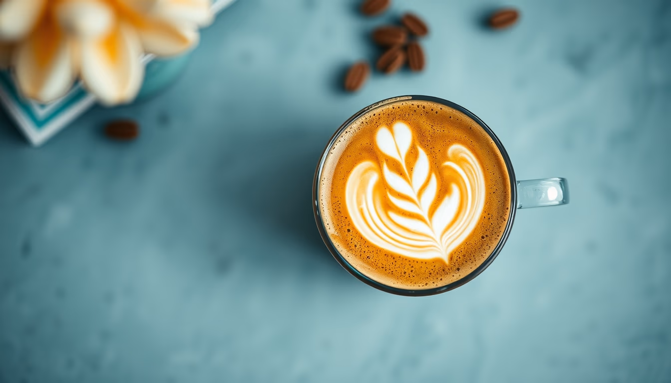 coffee with latte art top down in editorial style